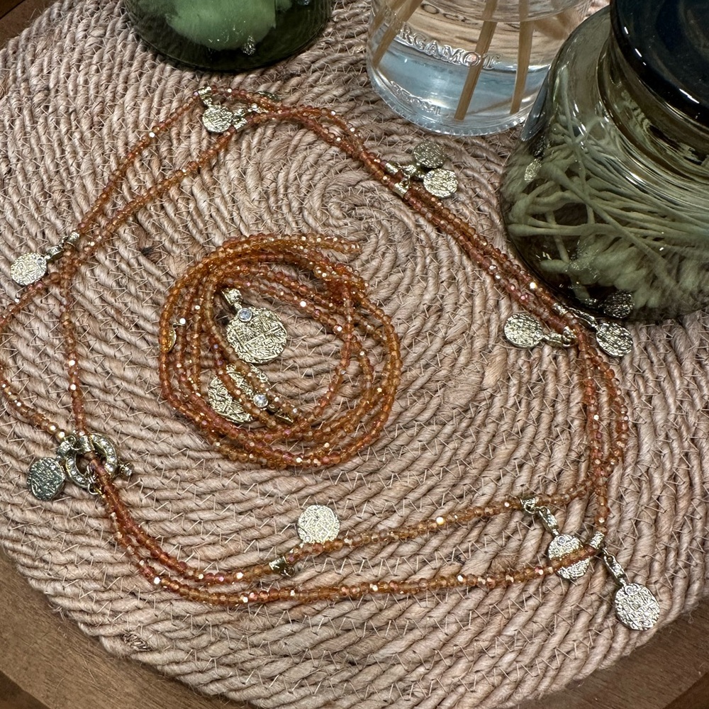 Heidi Daus 2-piece Peach Beaded Necklace Toggle and Lariat Gold